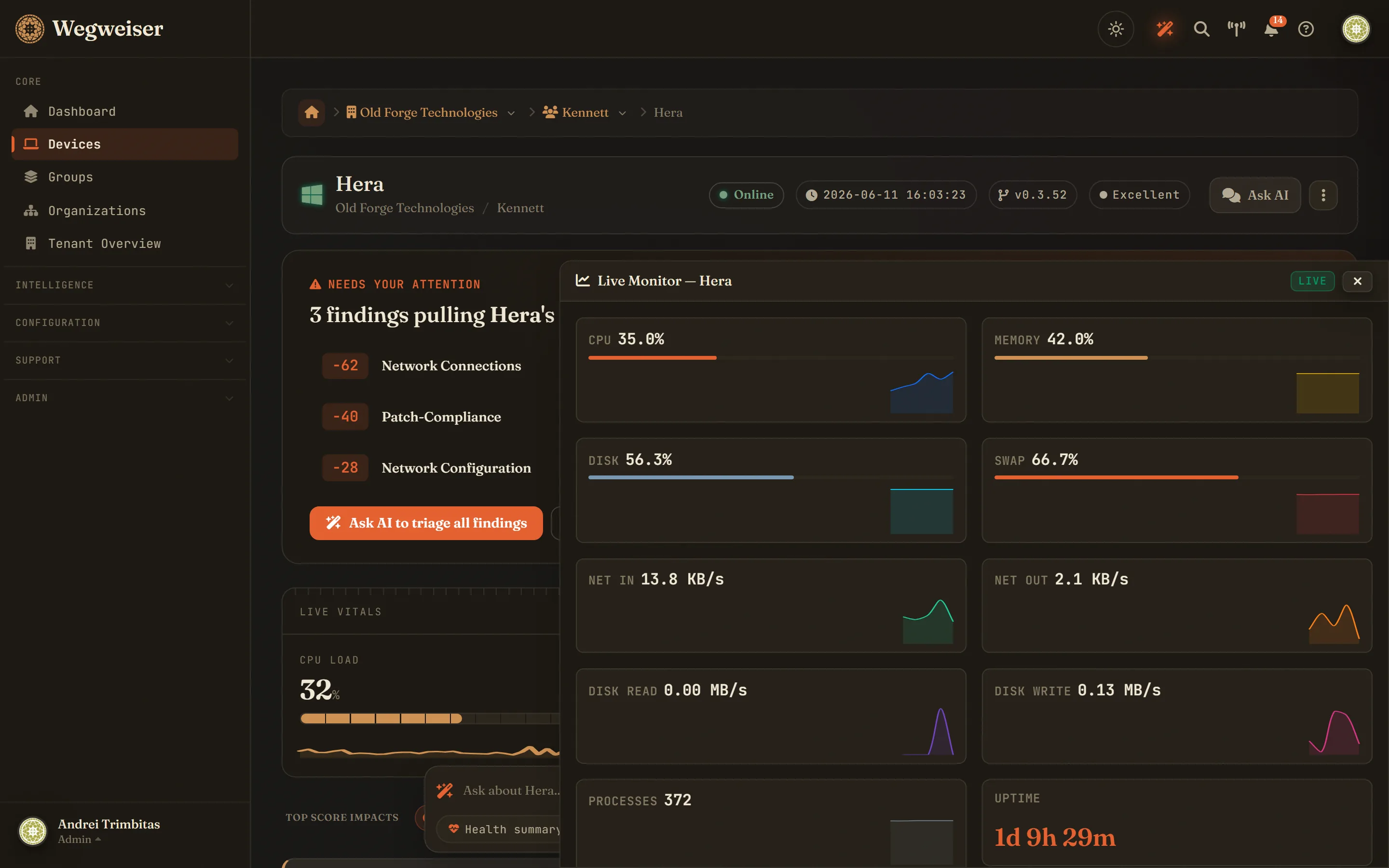 Live Monitor - real-time CPU, memory, disk and network
