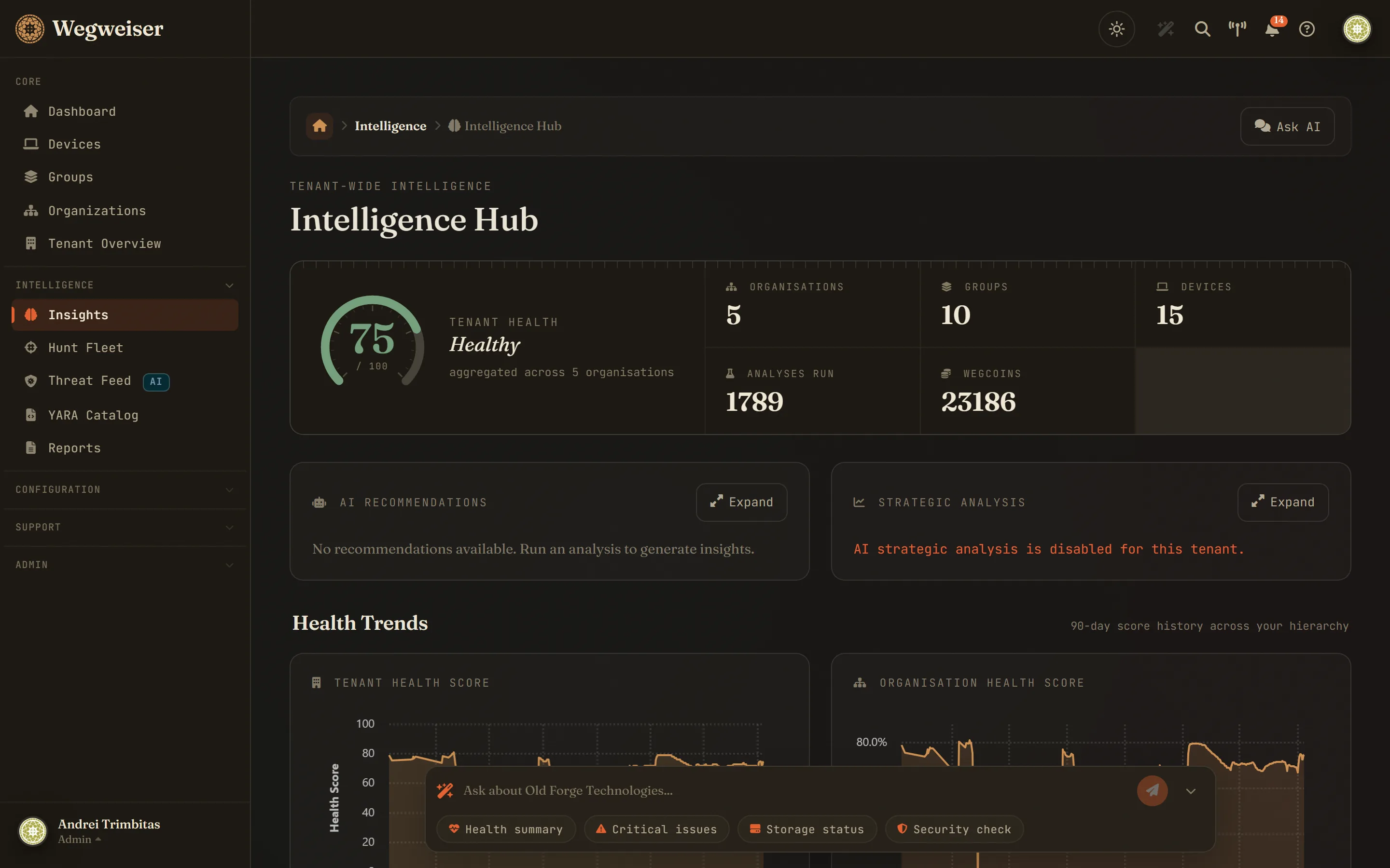 Intelligence Hub - KPIs, AI recommendations and cascading health trends