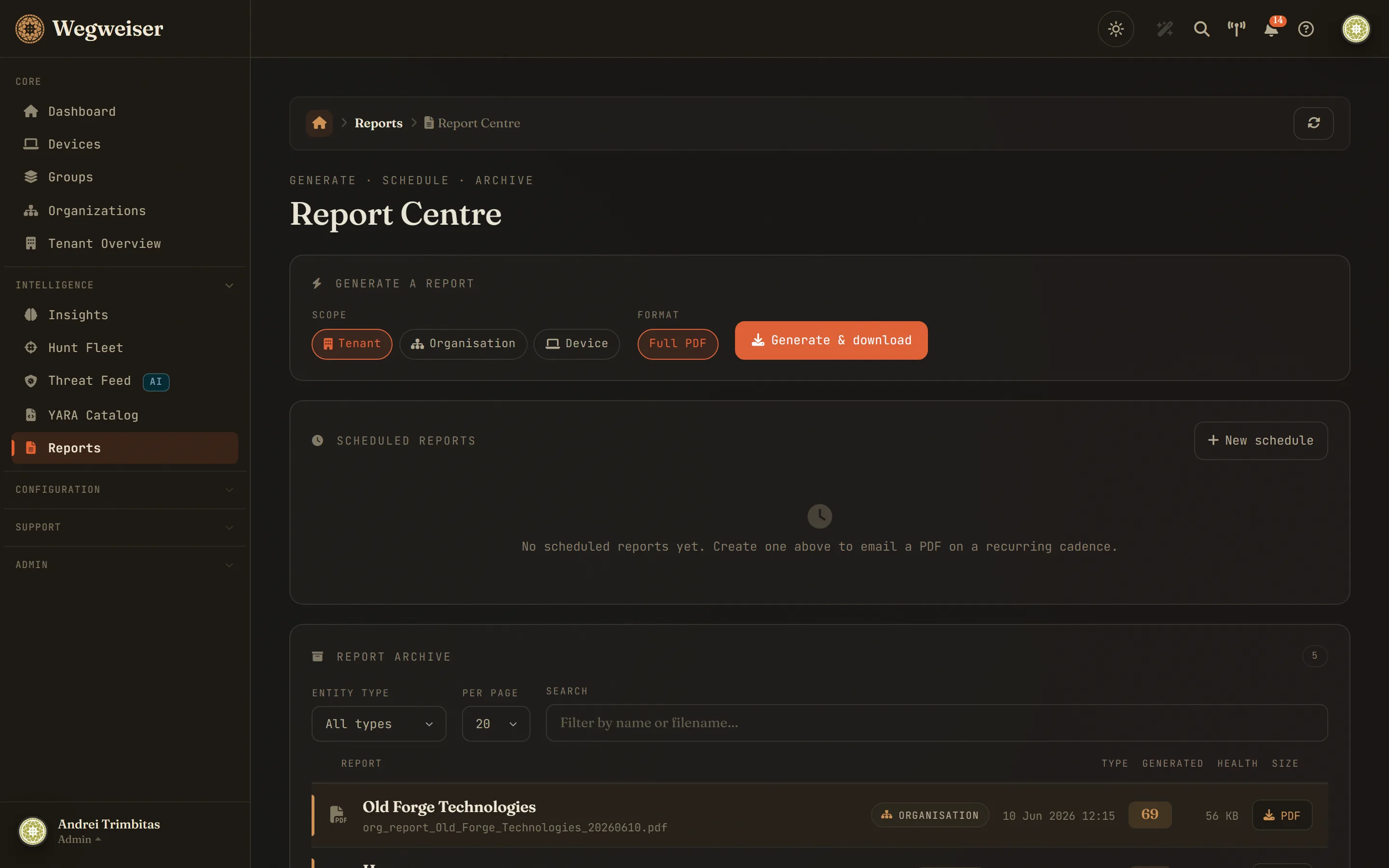 Report Centre - generate on demand or schedule recurring PDF and QBR delivery